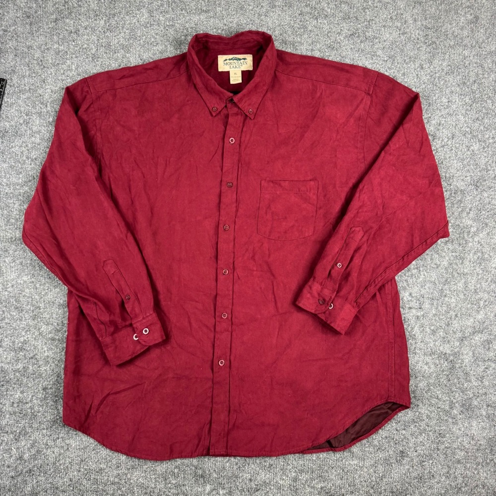 Mountain Lake Shirt Mens XL Burgundy Faux Suede Long Sleeve Button Down Pocket